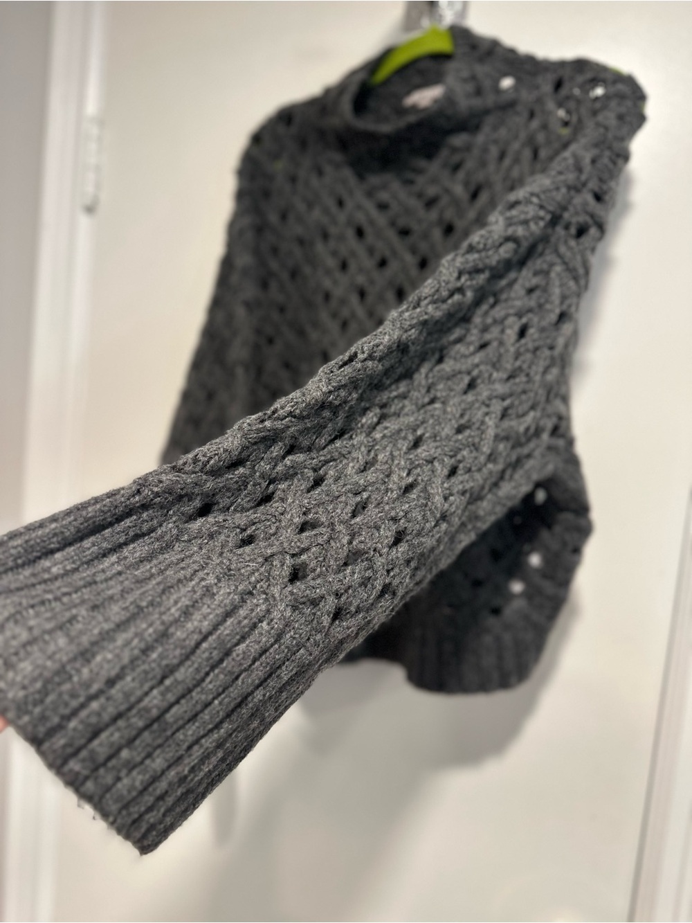 J Crew Chunky Open Knit Cross-cable Sz: M Dark Gray mockneck wool blend sweater. - Picture 10 of 13